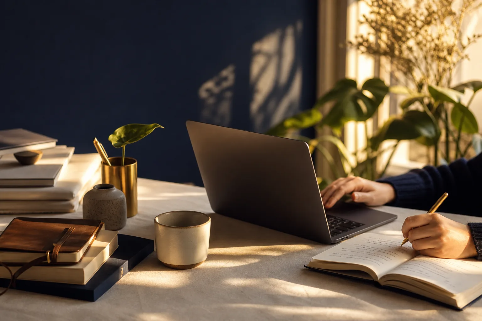 Workspace twórcy cyfrowego ilustrujący temat: wdrożenie ai w firmie