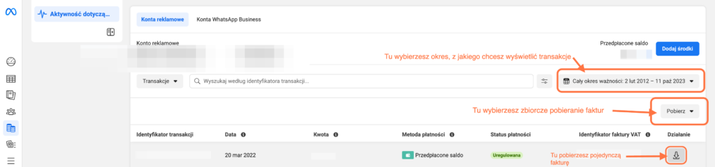 faktura z facebooka