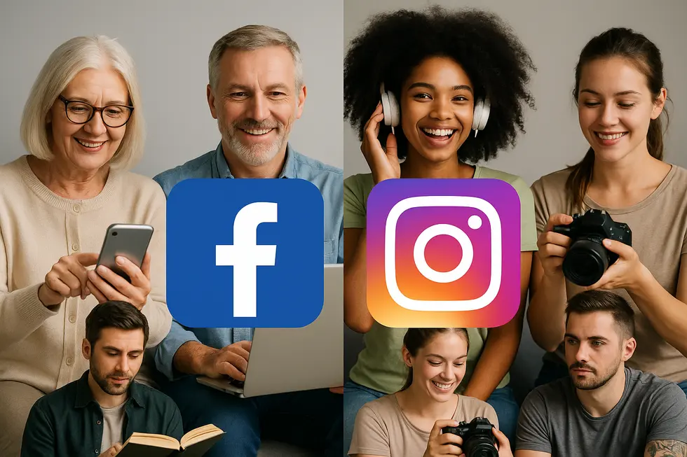 Różnorodność użytkowników Facebooka i Instagrama przedstawiona w formie graficznej.