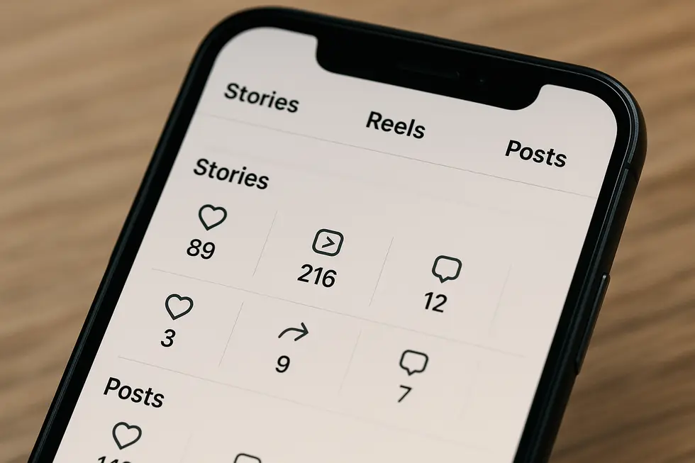 Widok pulpitu Instagram Insights z kluczowymi metrykami.
