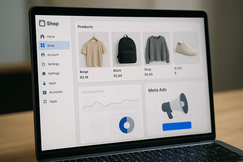 Dashboard displaying the configuration of Facebook Shop and Meta Ads.