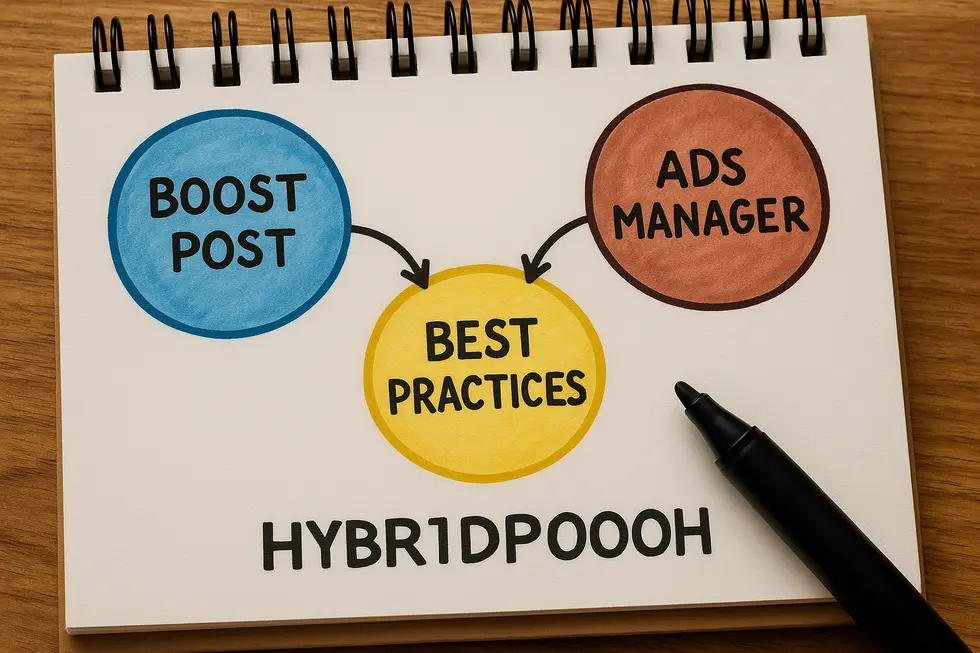 Porównanie kosztów Boost Post i Menedżera Reklam dla różnych budżetów kampanii.