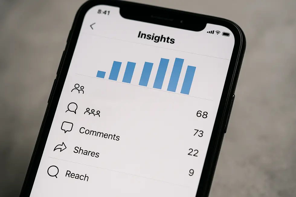 Widok pulpitu Instagram Insights z kluczowymi metrykami.