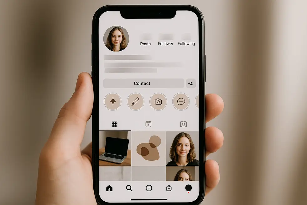 Przykład profesjonalnego profilu biznesowego na Instagramie dla freelancerów.