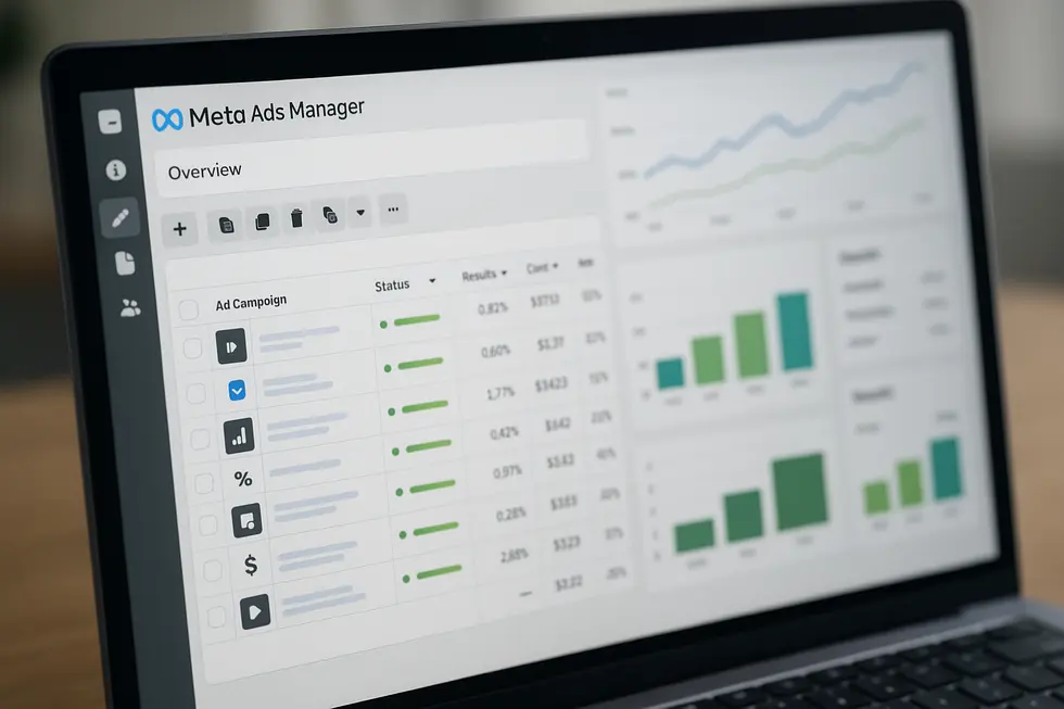 Meta Ads Manager interface showing campaign performance.
