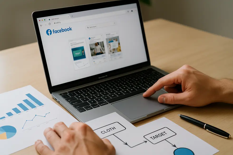 Interfejs Facebook Ad Library z widokiem na różne aktywne reklamy.