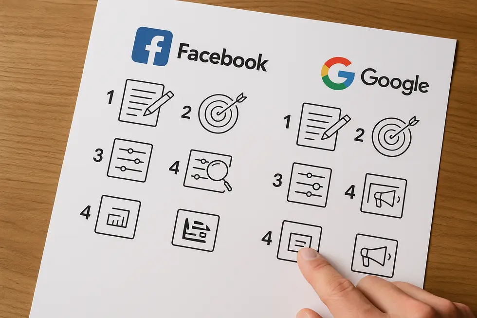 Porównanie interfejsów Facebook Ads i Google Ads ukazuje różnice w ich mechanizmach działania.
