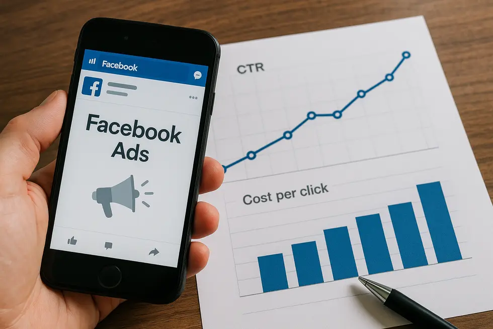 Analiza kosztów kliknięcia w kampaniach Facebook Ads.