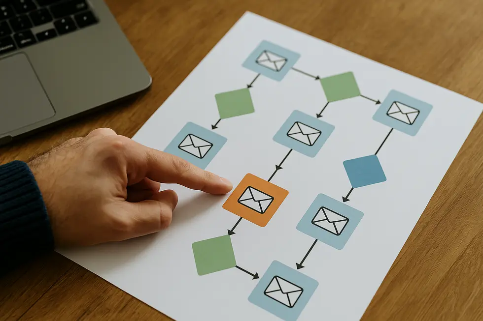Flowchart illustrating key concepts of email automation including autoresponders and drip campaigns.