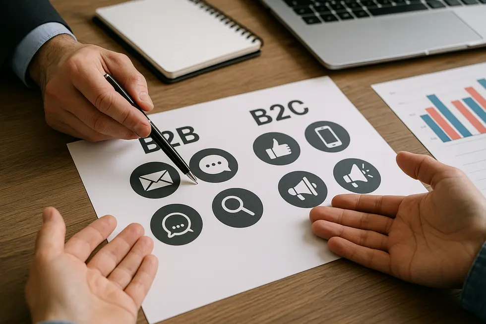 Porównanie struktury lejka sprzedażowego w B2B i B2C.
